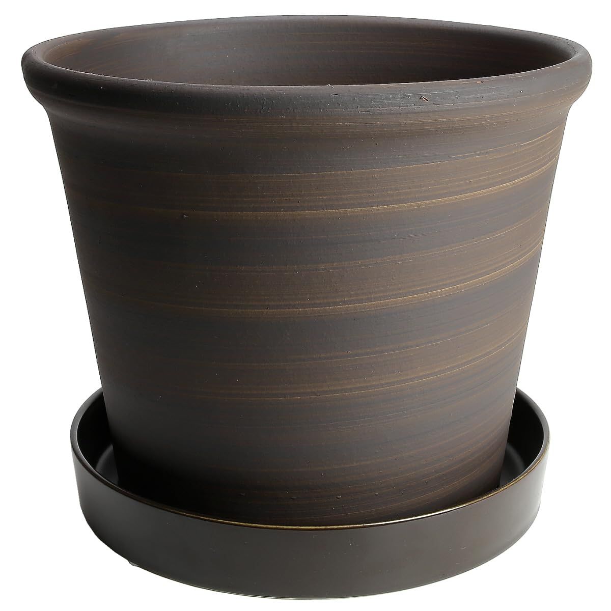 新品 鉢 三河焼 KANEYOSHI 【日本製/安心国産品質】 陶器 植木鉢 三河焼 Ｓポット ブラウン 10号 皿付き