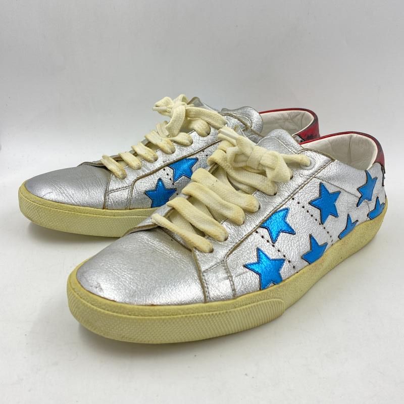 【中古】SAINT LAURENT PARIS スターパッチ メタリック スニーカー マルチカラー 40 1/2 ※ソール硬化 サンローランパリ[24]
