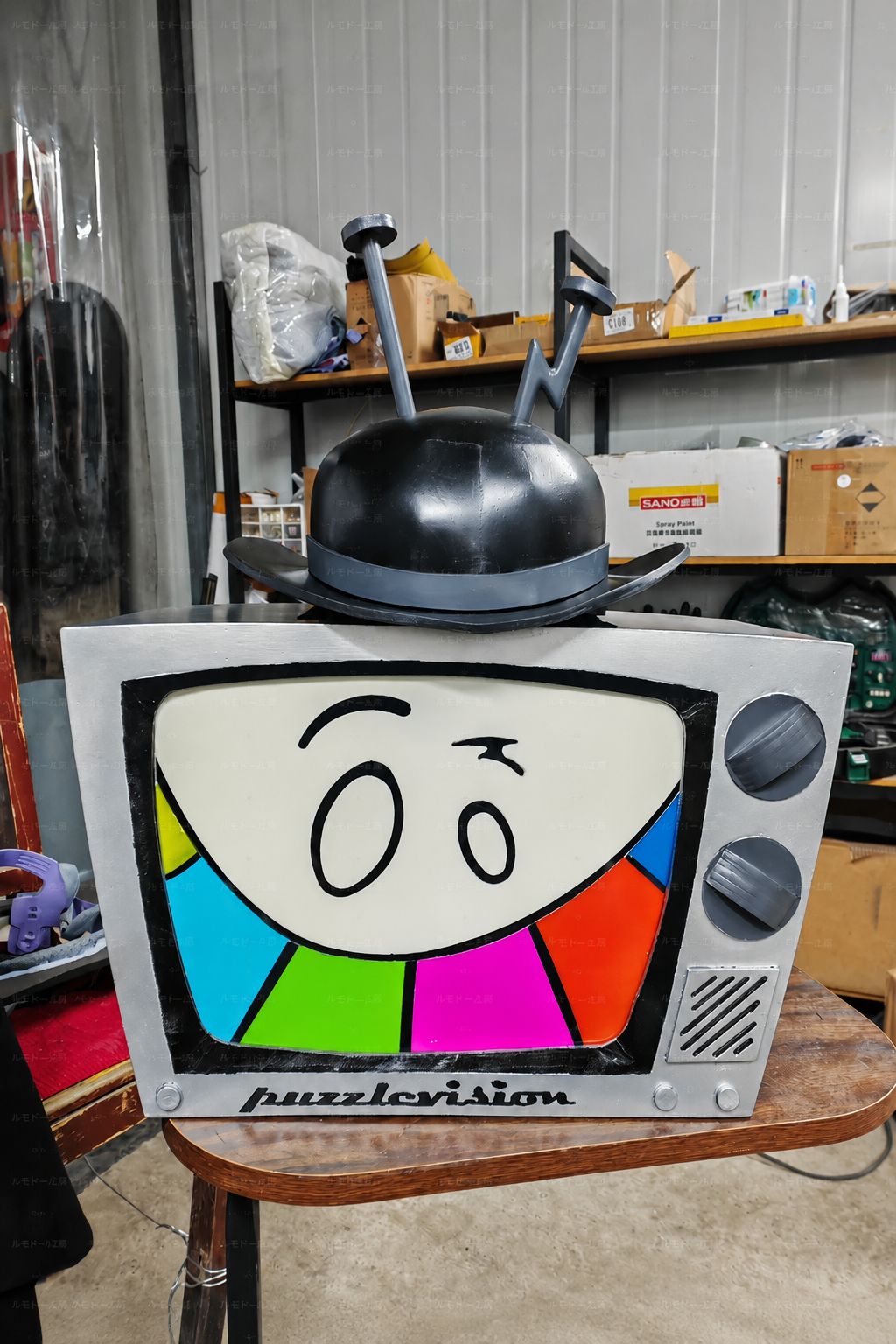 異形ヘッド テレビ型 Mr.Puzzles 風 SMG4 風 レトロテレビ 山高帽付き カラフル EVA製 約40cm コスプレ 撮影用 ハンドメイド オリジナル