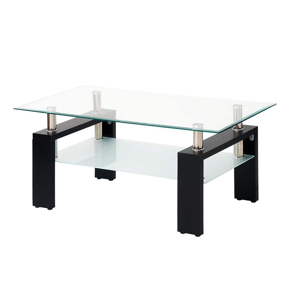 ☆新品☆(OSJ)ガラステーブル コーヒーテーブル 幅88cm 強化ガラス天板(クリアグラス+ブラック脚) 0aa0c277