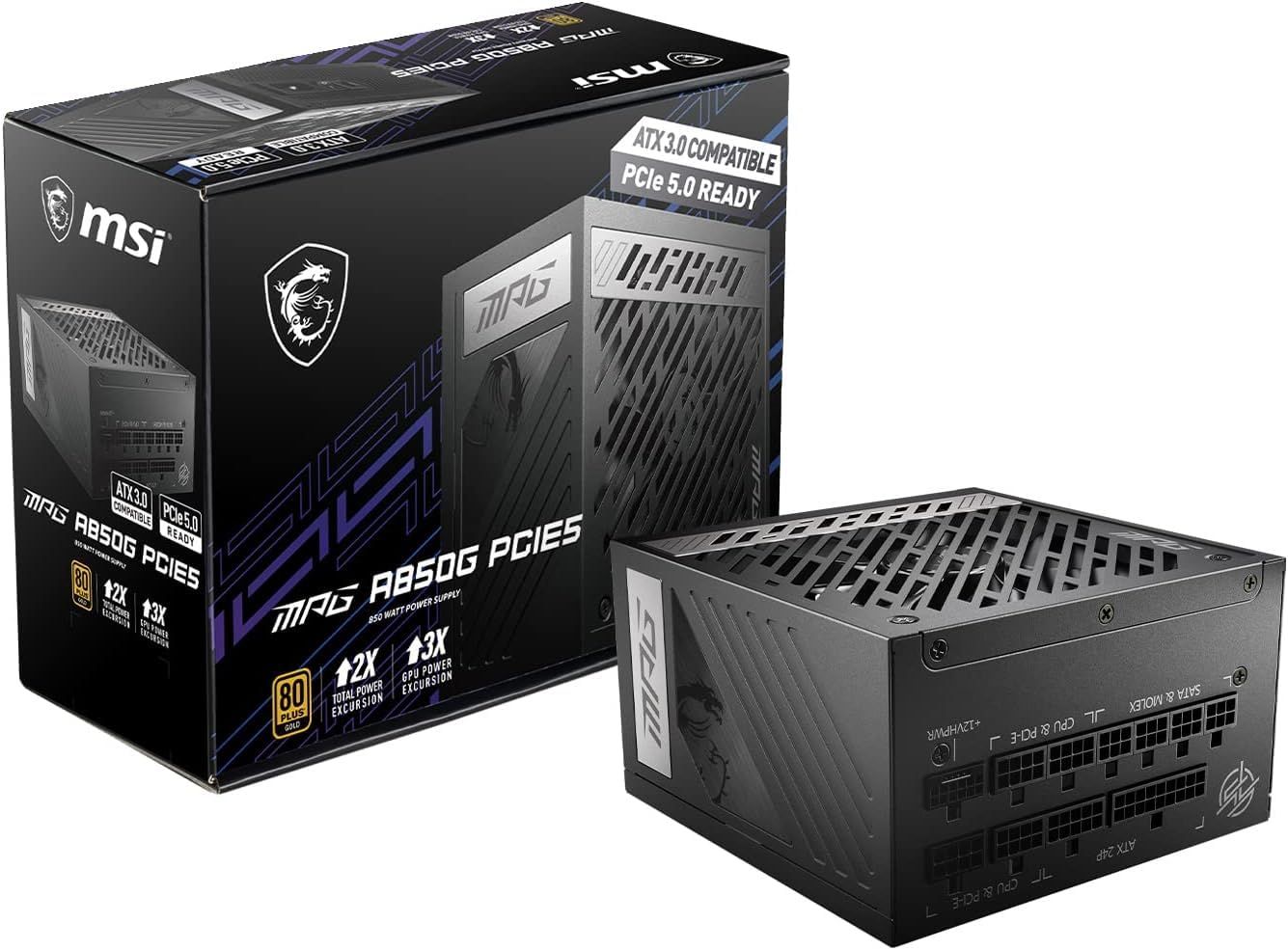 新品 MSI MPG A850G PCIE5 PC電源ユニット 850W ATX3.1/PCIe 5.1対応 80PLUS GOLD認証 フルモジュラー 日本メーカーコンデンサ 10年 PS1233