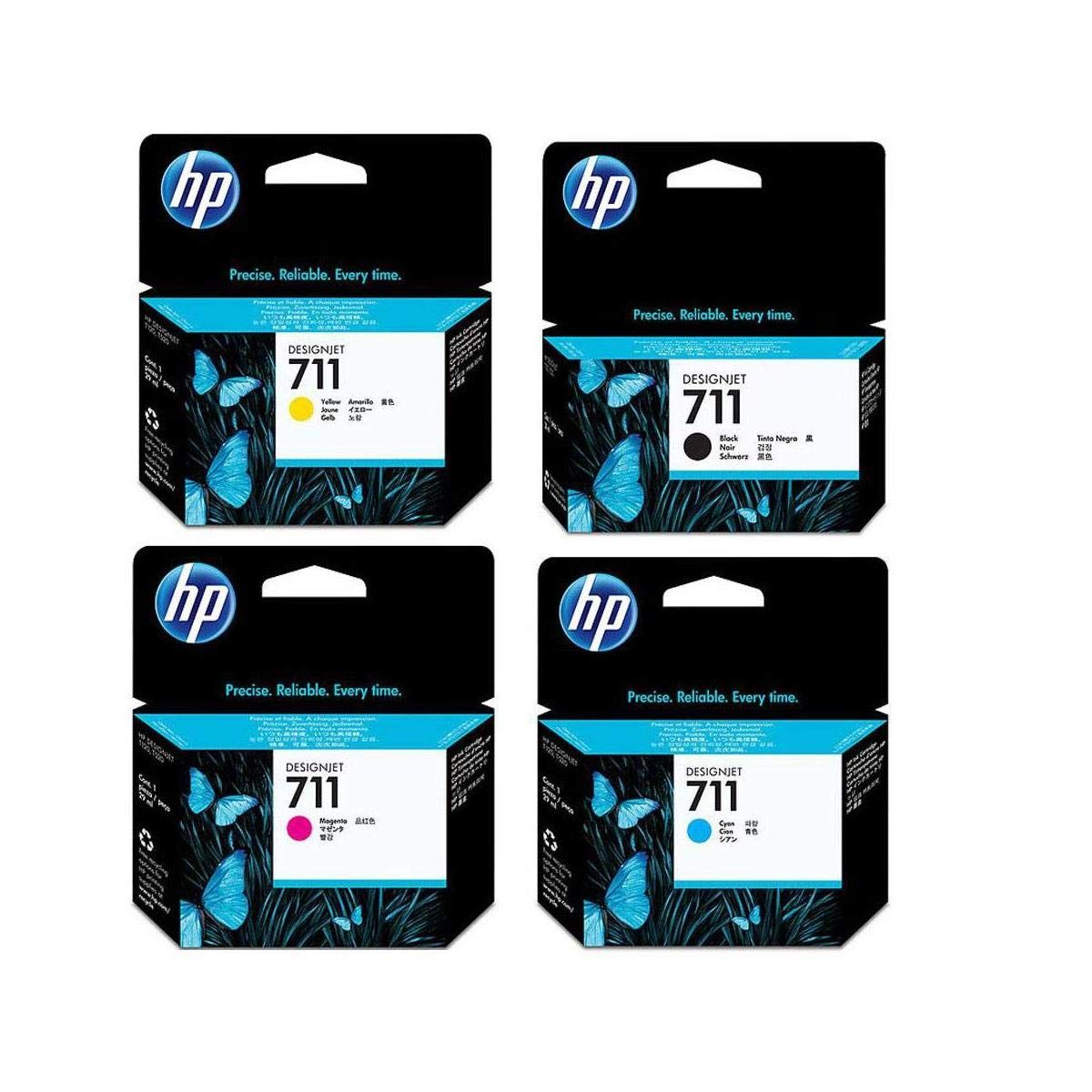 新品 HP 711 インクセット - ブラック、シアン、マゼンタ、イエロー 38ml/29mlカートリッジ。