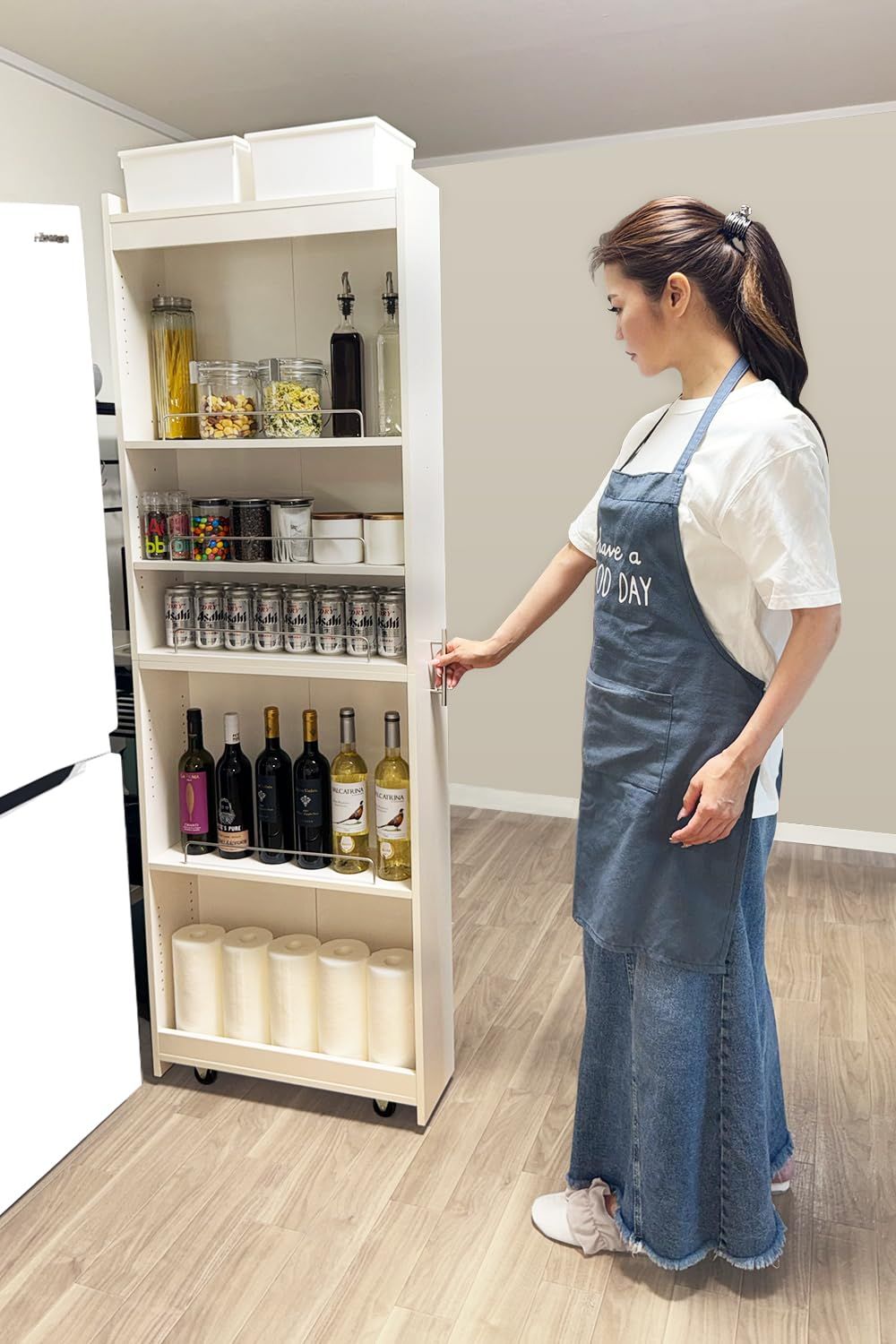 【背面パネル付きで安心収納】 8tail キッチンワゴ キッチンストッカー 隙間収納 リバーシブル 冷蔵庫横 すきま(幅20 奥行60, ホワイト)ma