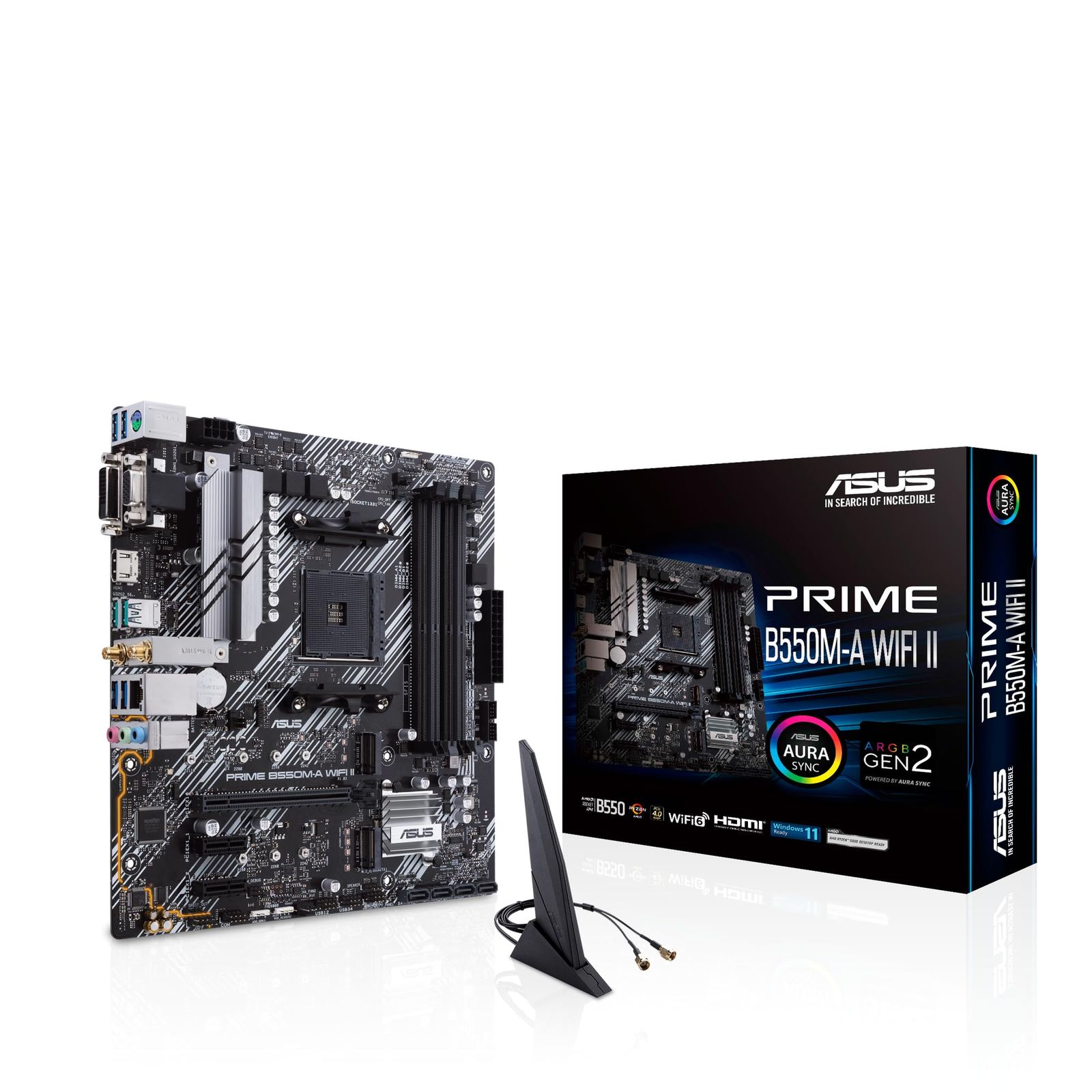 新品 ASUS AMD B550 PRIME B550M-A WIFI II (WI-FI) (Ryzen AM4) Micro ATXマザーボード、デュアルM.2、PCIe 4.0、Wi-Fi 6、1Gbイーサネット、HDMI、DVI-D、D-Sub、SAT