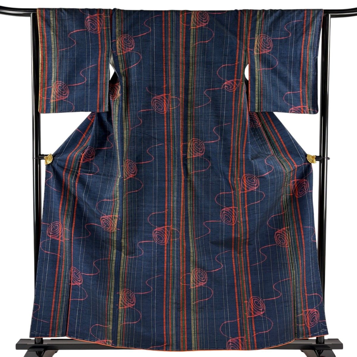 美品 紬 身丈160cm 裄丈63.5cm S 袷 ますいわ屋 葉柄 亀甲
