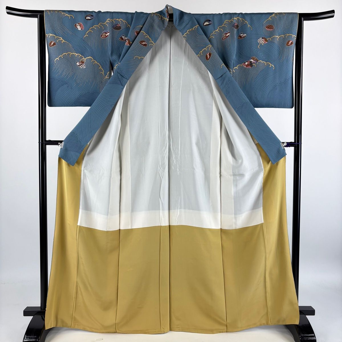 訪問着 身丈167cm 裄丈63.5cm S 袷 花井幸子 落款 貝合わせ 波 刺繍 