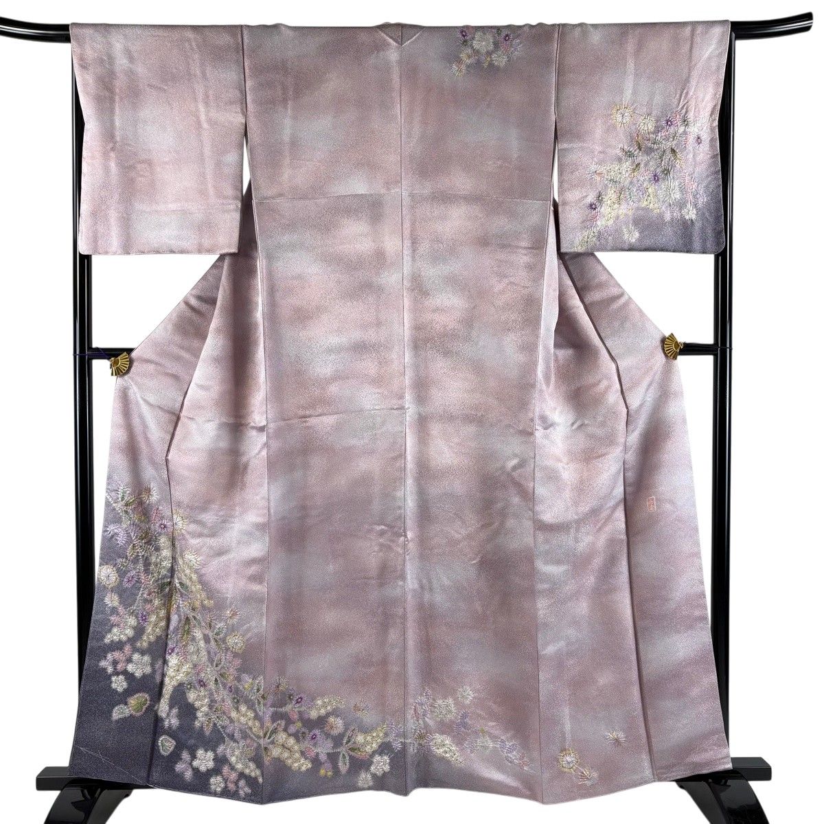 【美品】 訪問着 身丈160cm 裄丈66cm M 袷 徳永憲峯 落款 辻が花 銀通し ぼかし 薄紫 正絹 名品 【中古】