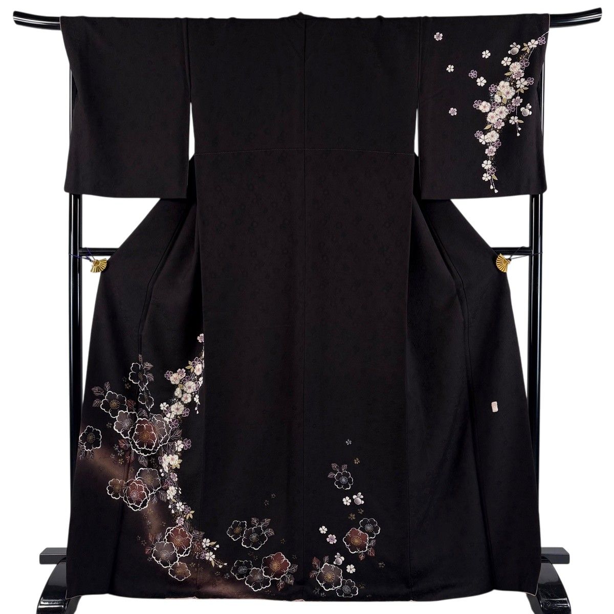 【美品】 訪問着 身丈170cm 裄丈69cm L 袷 翠山工房 やまと 落款 辻が花 金銀彩 ぼかし 茶紫 正絹 名品 【中古】