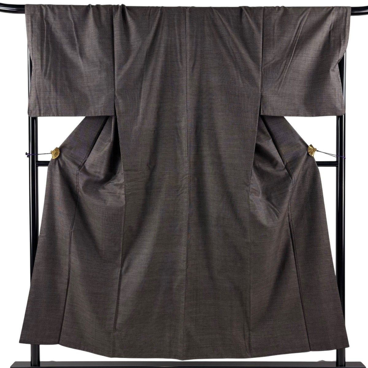 【美品】 男着物 身丈154cm 裄丈71cm M 袷 大島紬 アンサンブル 証紙 亀甲絣 焦茶色 正絹 名品 【中古】