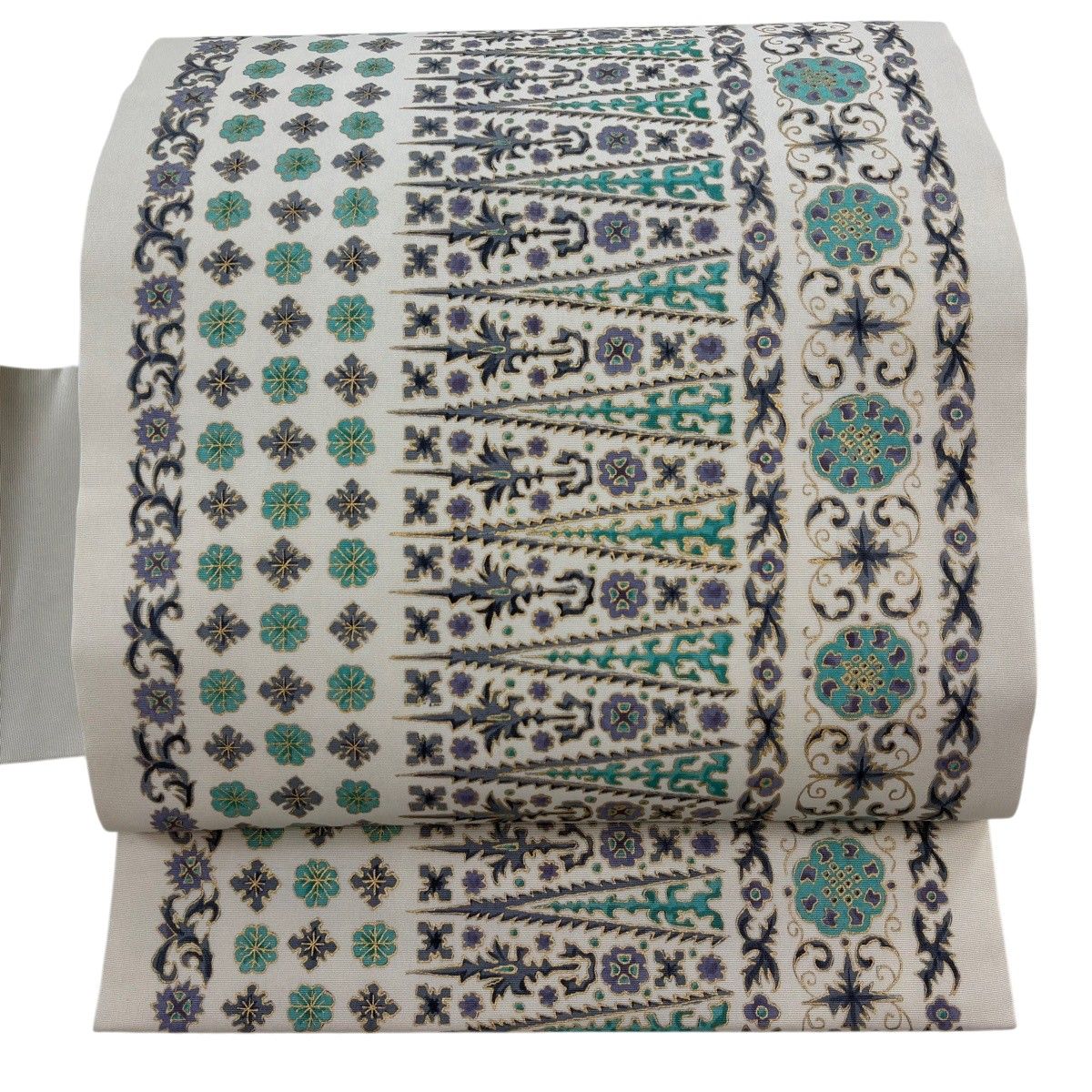 【美品】 名古屋帯 名品 草花 金彩 灰白 正絹 【中古】