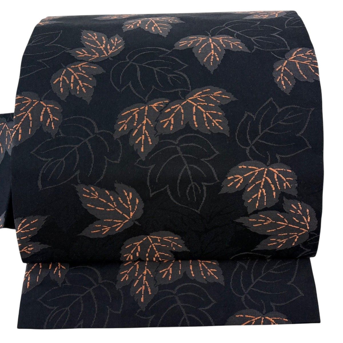 【美品】 名古屋帯 名品 葉 黒 正絹 【中古】
