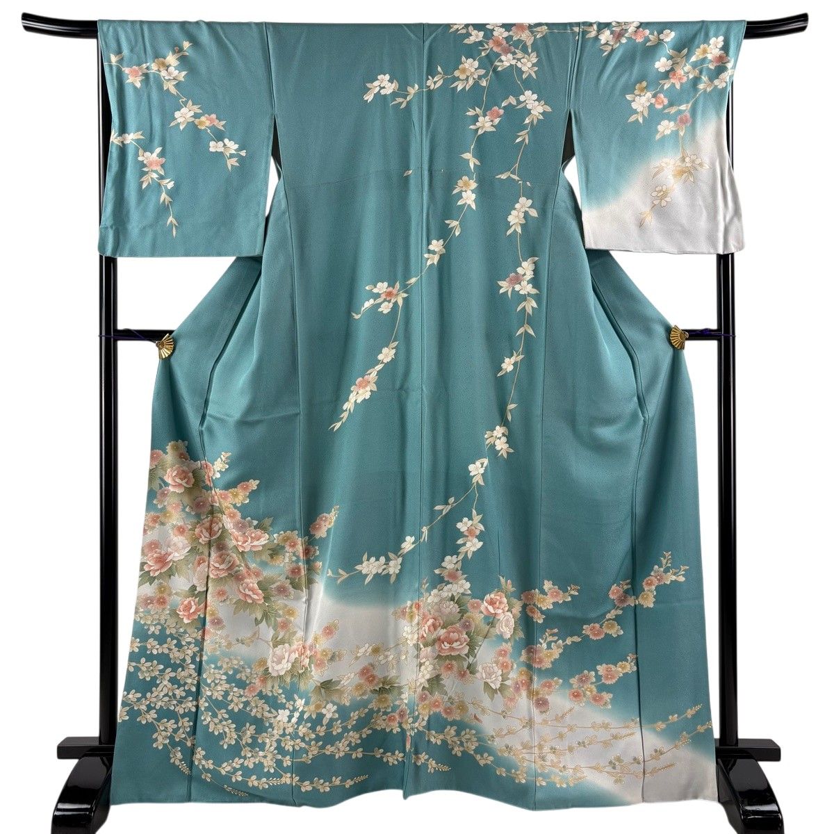 ★専用★未使用品 訪問着 金彩友禅 薄い青 枝花身丈170cm 裄丈68.5cm 訪問着 身丈168cm 裄丈68cm L 袷 草花 萩 金彩 ぼかし 青緑 正絹 秀品