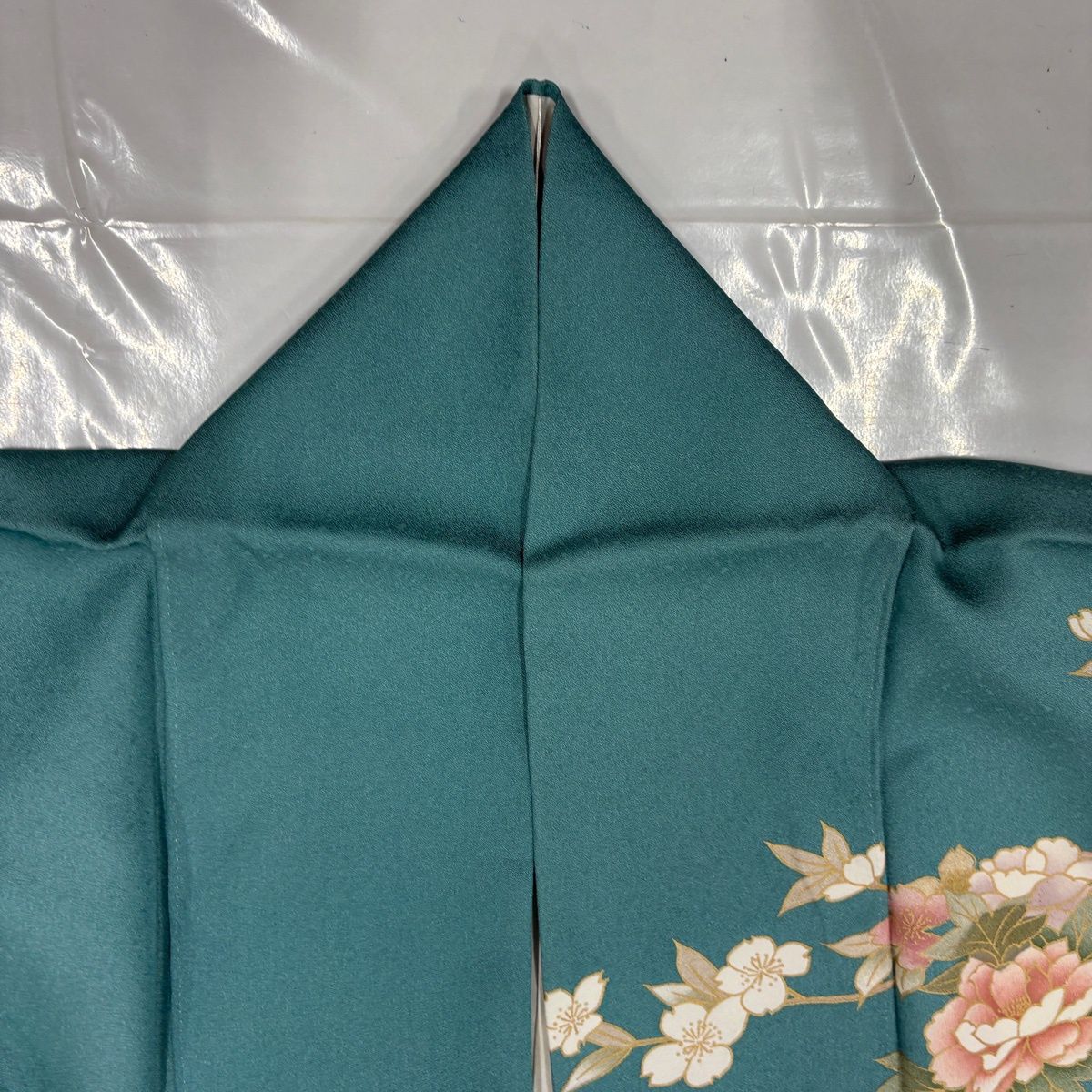 訪問着 身丈168cm 裄丈68cm L 袷 草花 萩 金彩 ぼかし 青緑 正絹 秀品
