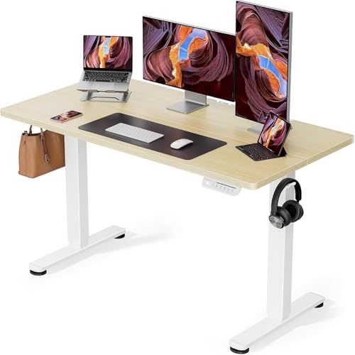 ErGear 電動 オフィスワークテーブル 昇降式デスク スタンディングデスク 幅120cm 耐荷重80kg 高さメモリー機能 上下自動昇降 静音 収納フック付き 机 作業机 テレワーク【幅120 x 奥行き60 x 高さ72-118cm】( e1eddfd4