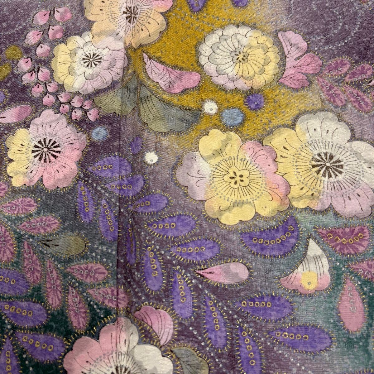 美品】 訪問着 身丈168cm 裄丈68cm L 袷 辻が花 金彩 ぼかし 薄紫 正絹