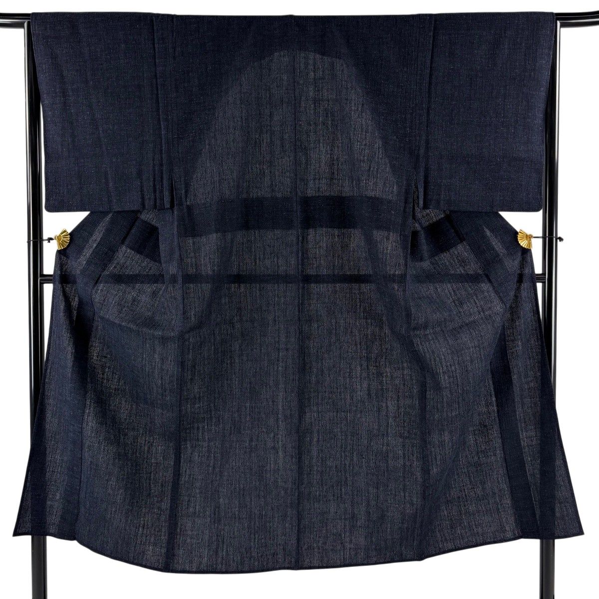 【美品】 男着物 身丈147cm 裄丈64.5cm M 単衣 紬 濃紺 正絹 秀品 【中古】