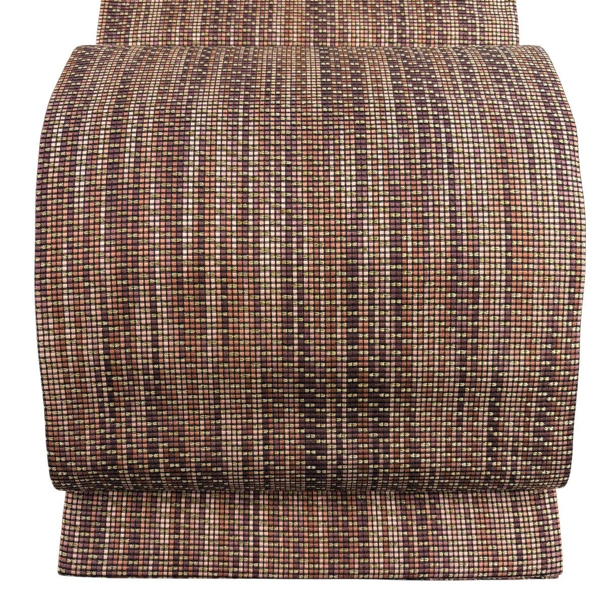 袋帯 秀品 縞 箔 赤茶 全通 正絹 【中古】