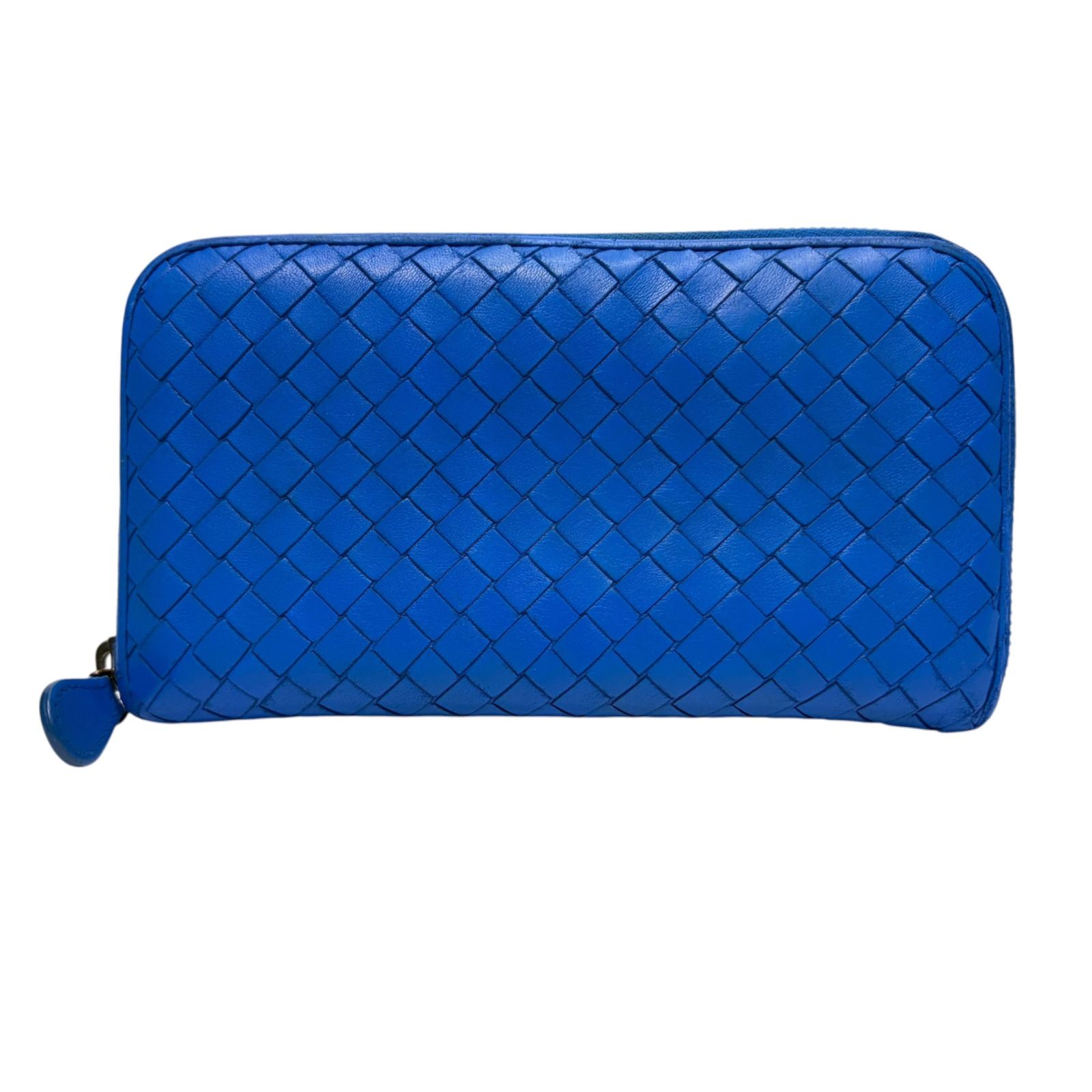 4387 BOTTEGA VENETA ボッテガヴェネタ 長財布 ブルー イントレチャート ラウンドファスナー