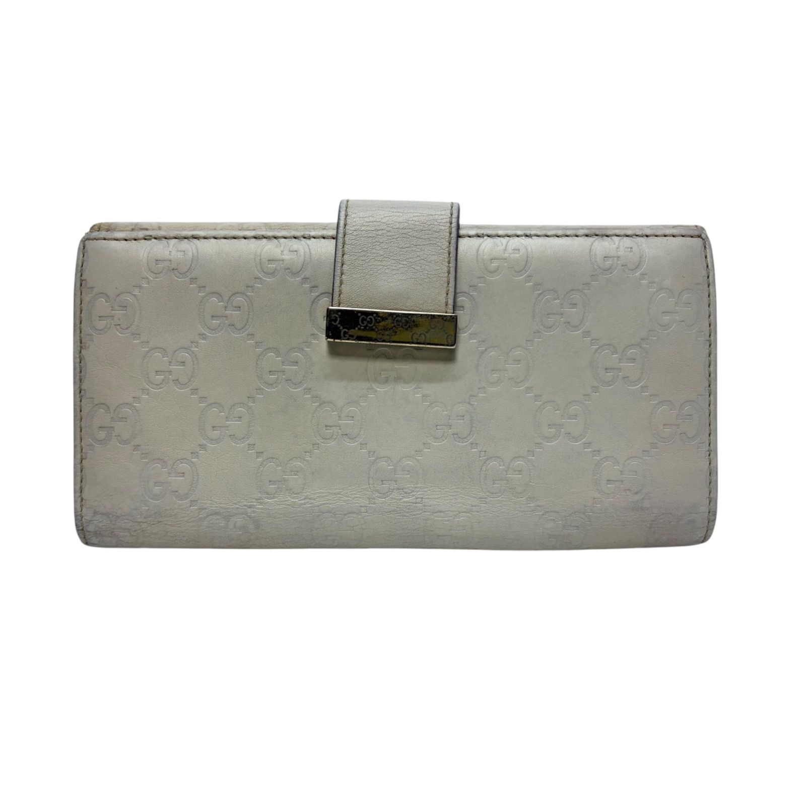 4180 GUCCI グッチ 長財布 GG Wホック シマレザー ホワイトベージュ 