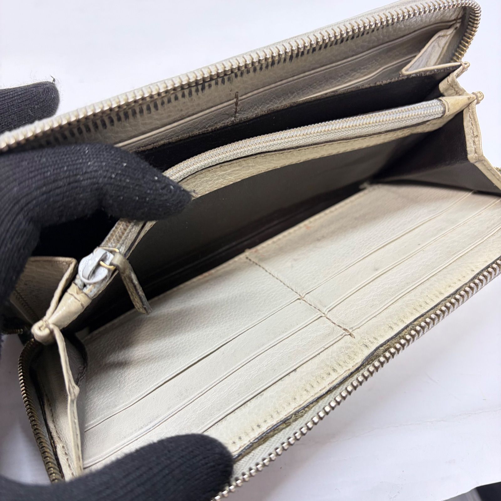 4116 GUCCI グッチ 長財布 GG シマレザー ラウンドファスナー インター 