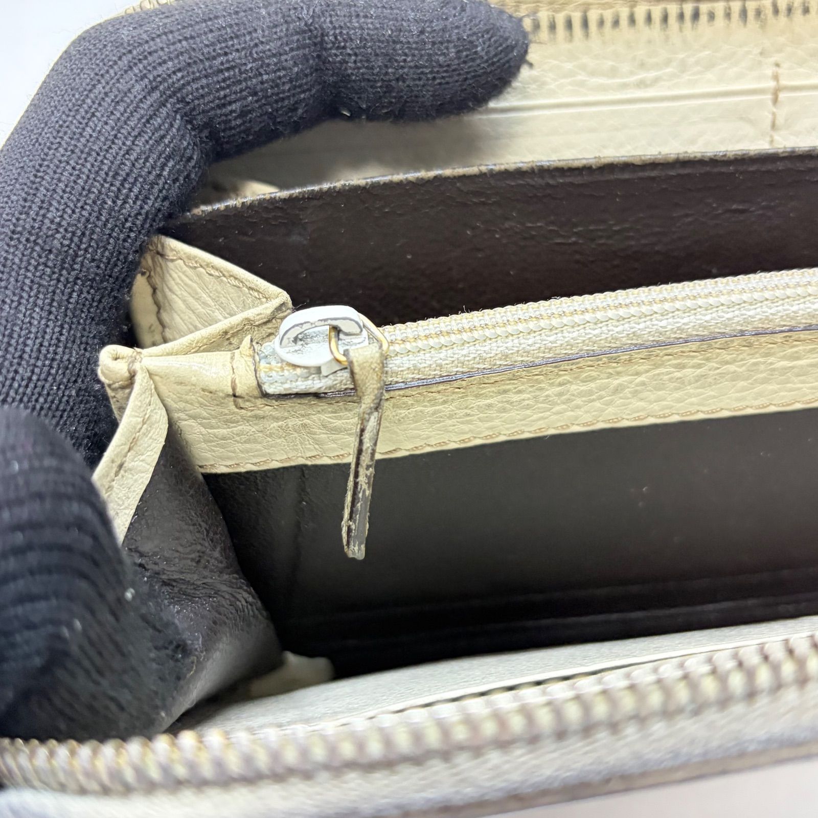 4116 GUCCI グッチ 長財布 GG シマレザー ラウンドファスナー インター 