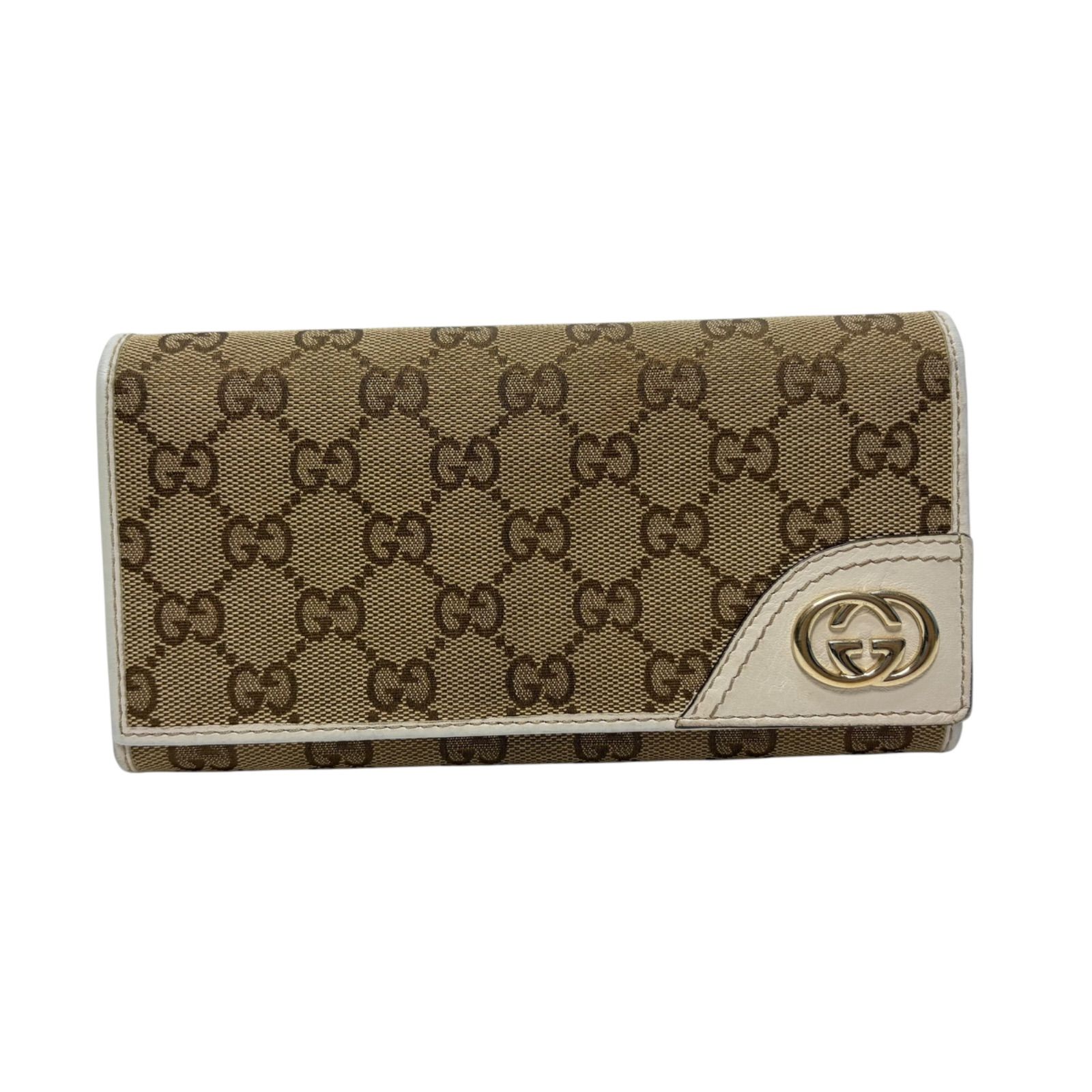 3911 GUCCI グッチ 長財布 キャンバス インターロッキング GG ベージュ フラップ コンチネンタル