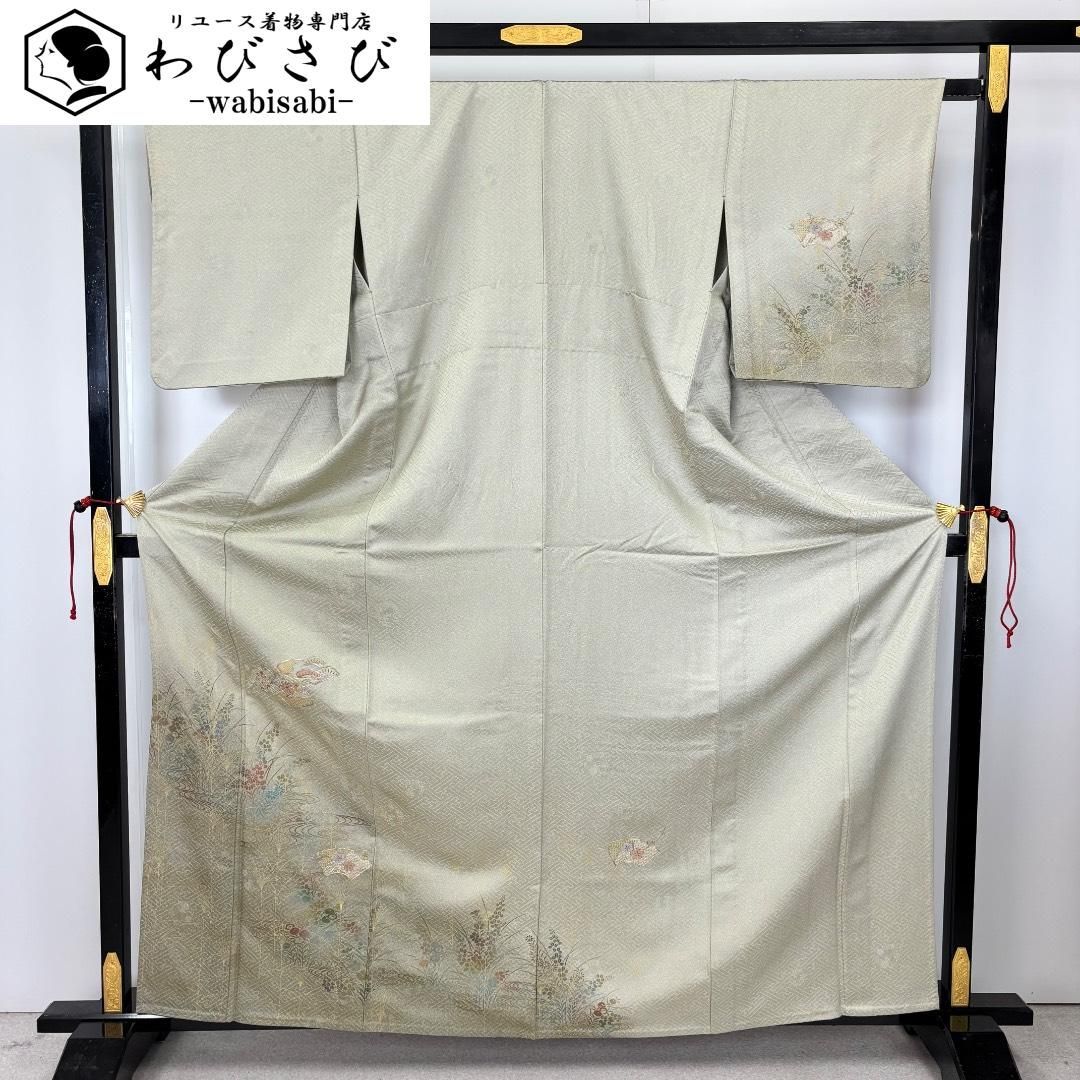 単衣 付下げ 刺繍柄 地紙に花模様 金駒刺繍 薄裏柳色 K-6008 - メルカリ
