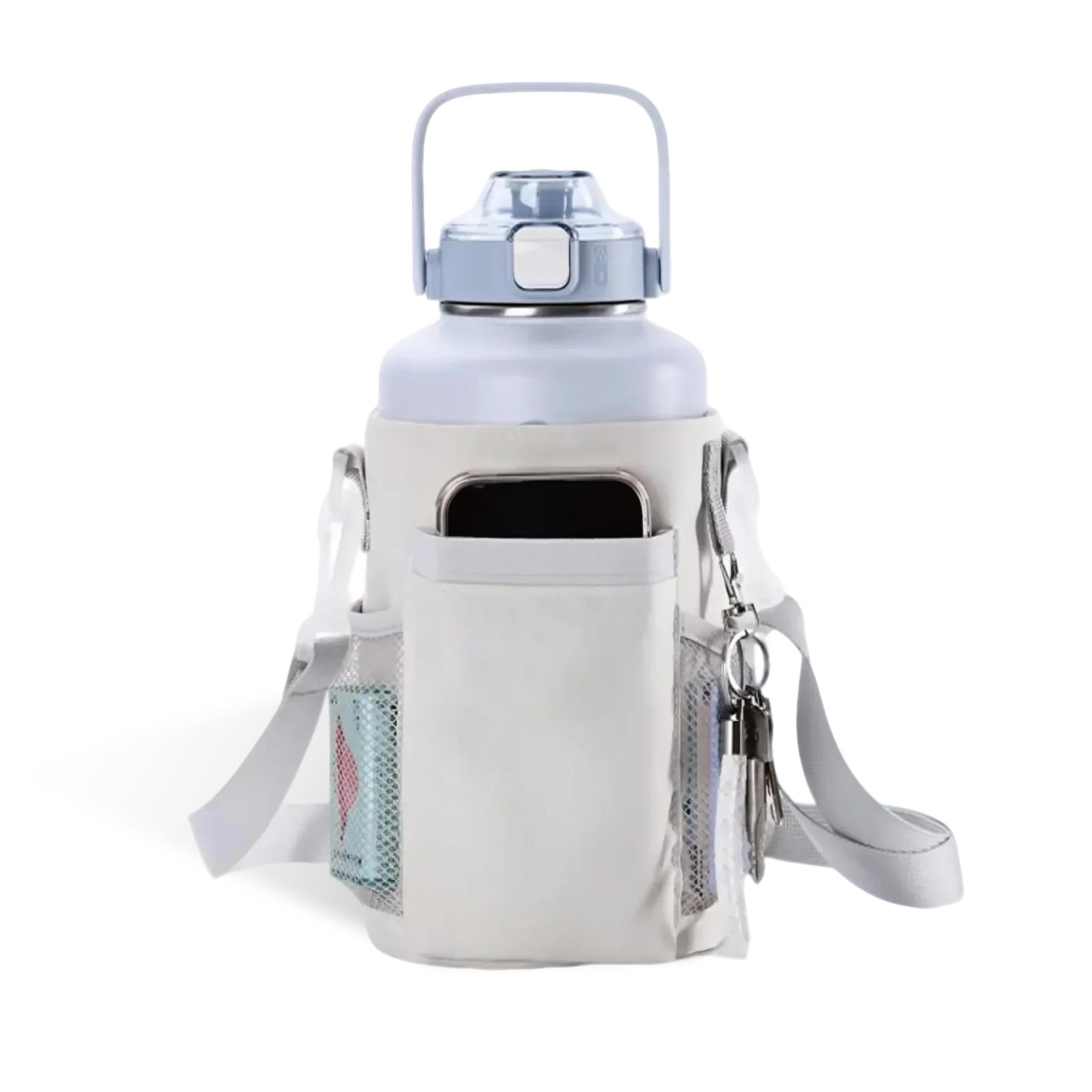 SANTECO 真空断熱 水筒 大容量 保冷 保温 1900ML ステンレスボトル ストロー付き 直飲み スポーツドリンク対応 広口 カバー付き クラウドブルー送料無料 fe9bf548