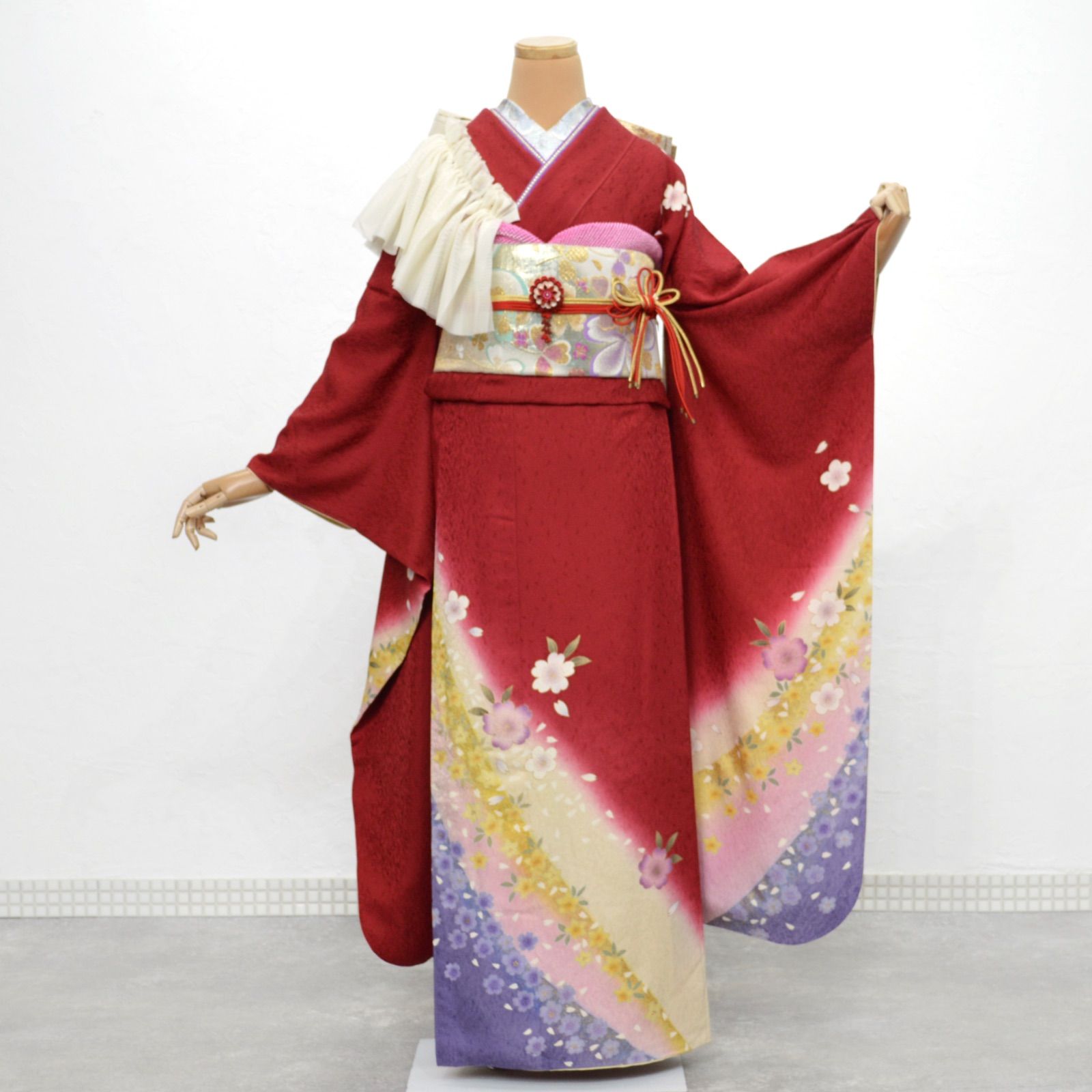 美品》正絹 振袖7点セット S〜Lサイズ 成人式 振袖セット パールトーン 