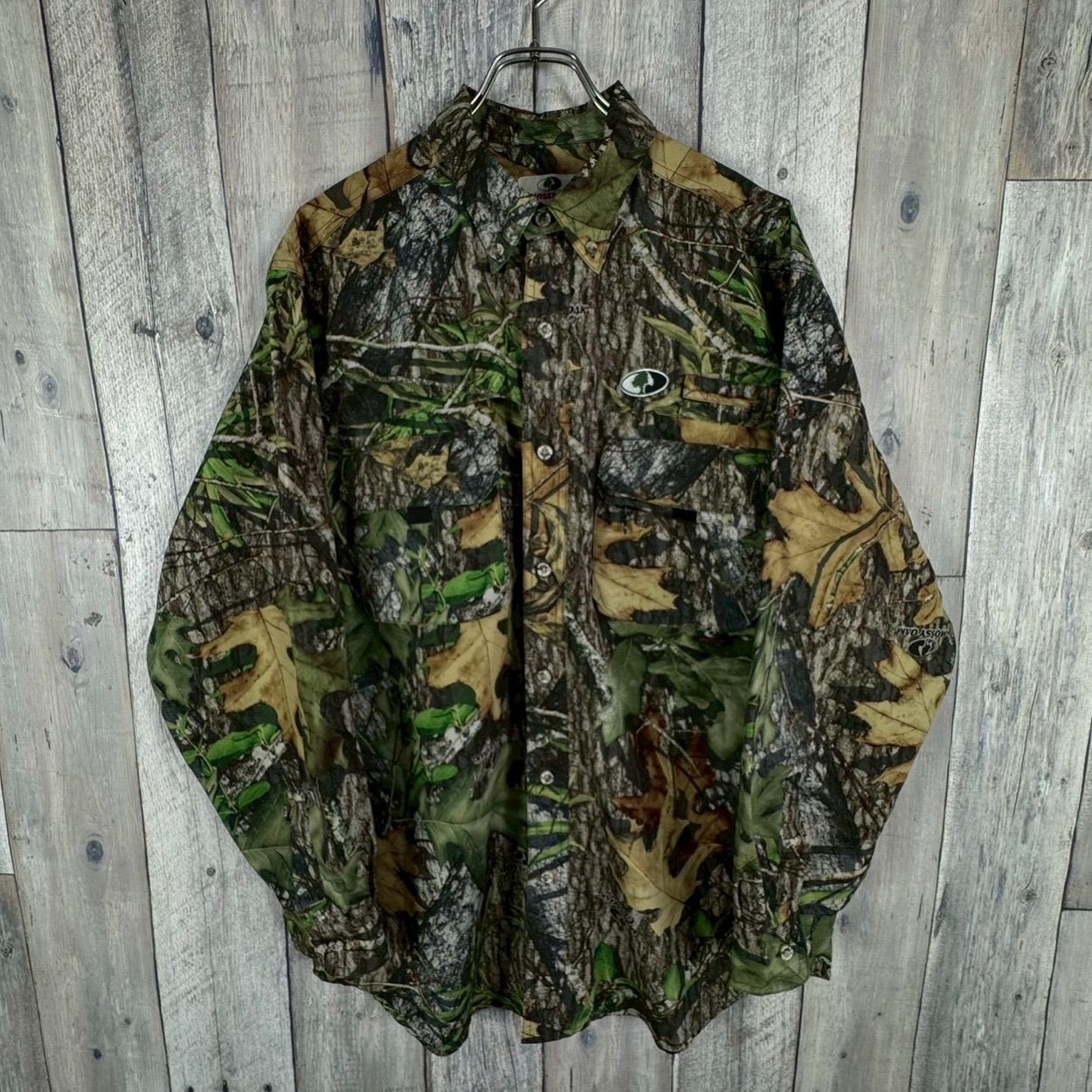 MOSSY OAK モッシーオーク 迷彩 CAMO カモフラ ミリタリー リアルツリー 長袖 BD ボタンダウン ポリエステル シャツ メンズ M サイズ
