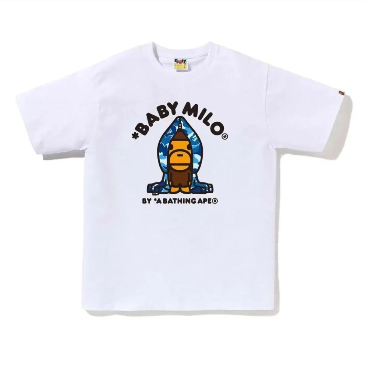 A BATHING APE ABC カモ マイル マイロ フード Tシャツ 白 ブルー