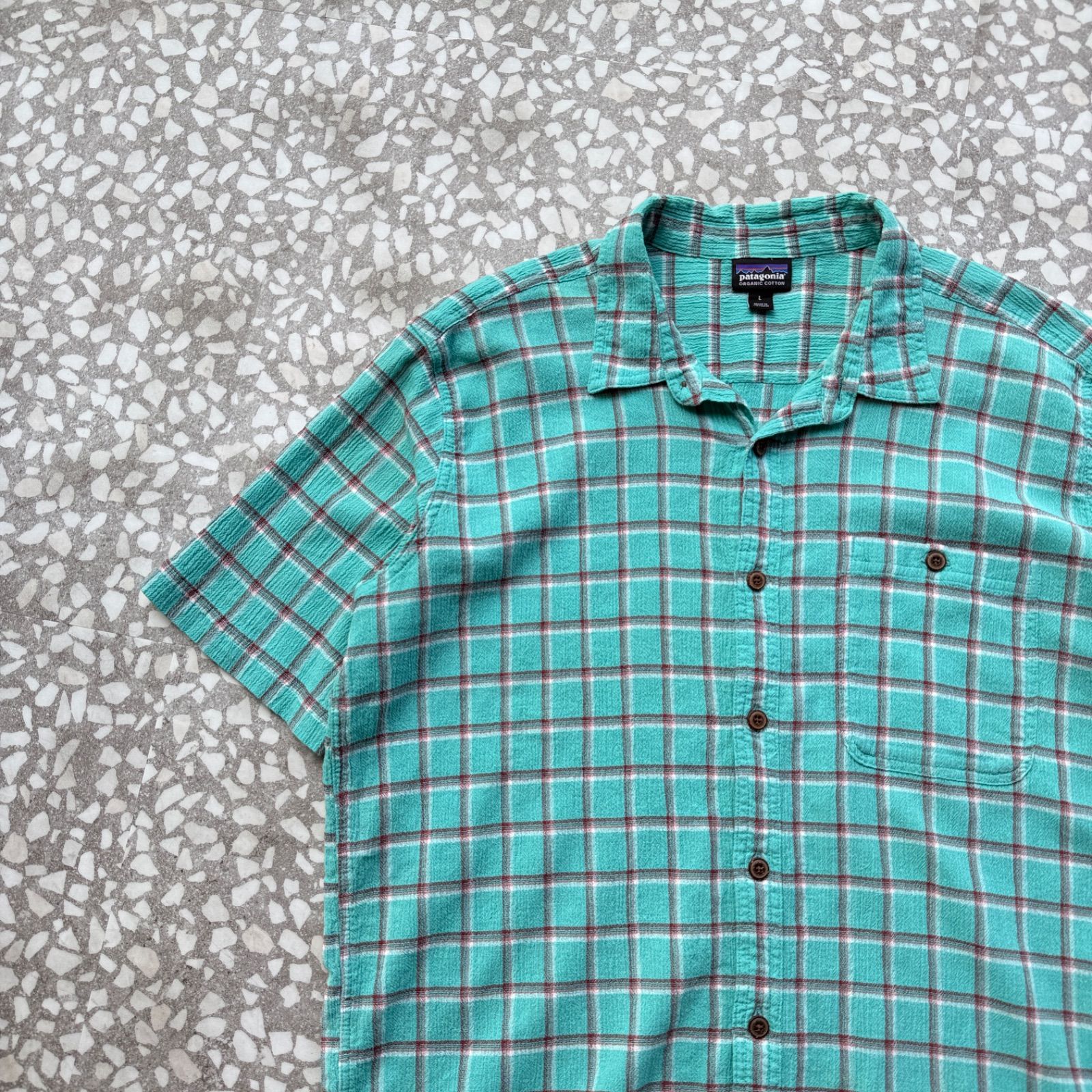 Patagonia / 10's ORGANIC COTTON ss shirt sizeL オールドパタゴニア　オーガニックコットン　半袖チェックシャツ　ブロックチェック　ユニセックス　アロハ