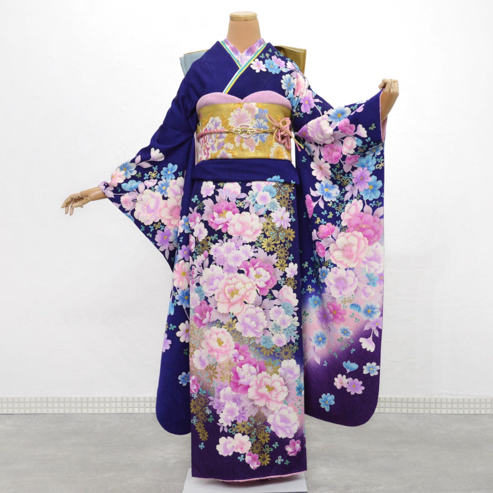 振袖　超美品　正絹　パールトーン加工 美品》正絹 振袖6点セット M〜LLサイズ 成人式 振袖セット パール
