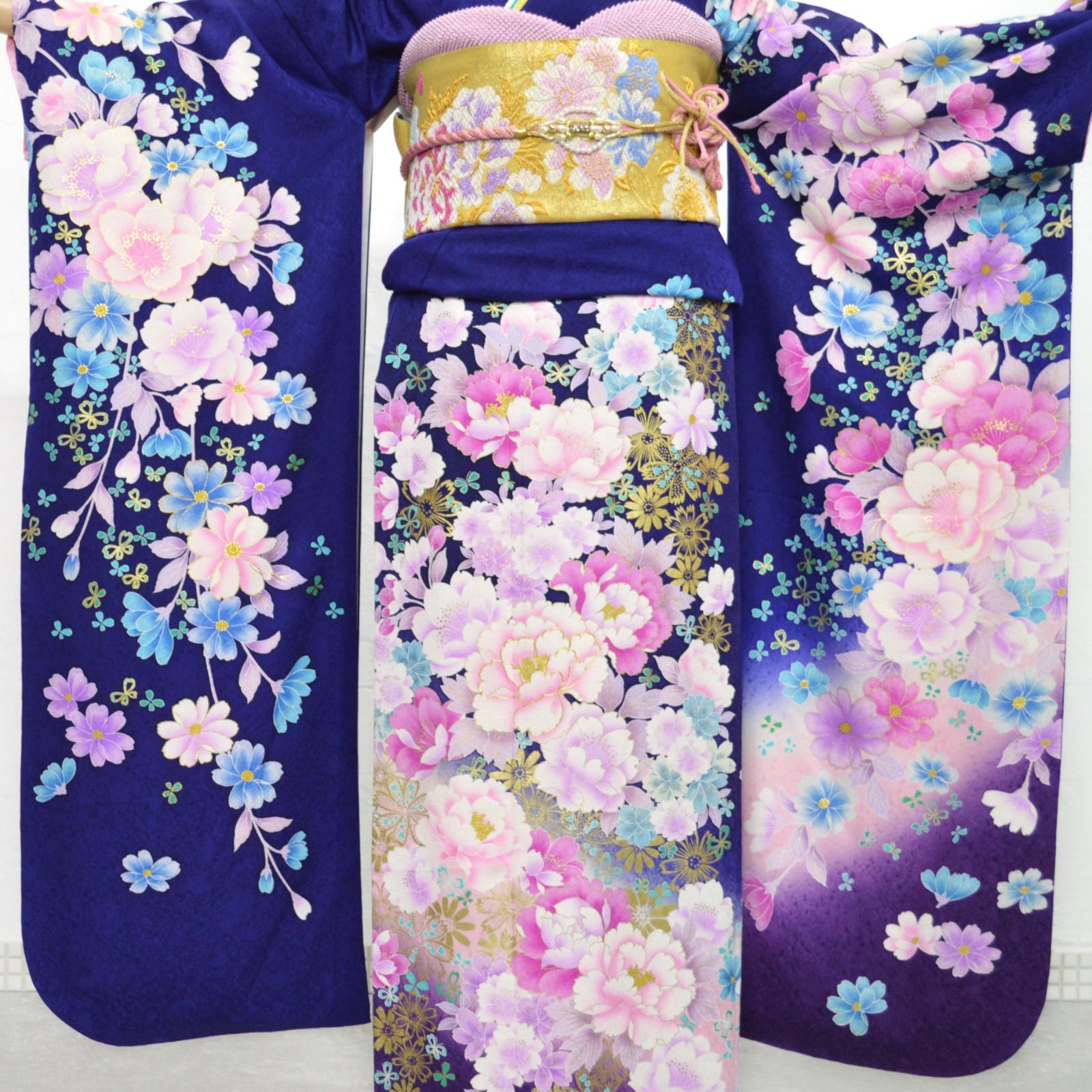 美品》正絹 振袖6点セット M〜LLサイズ 成人式 振袖セット パール