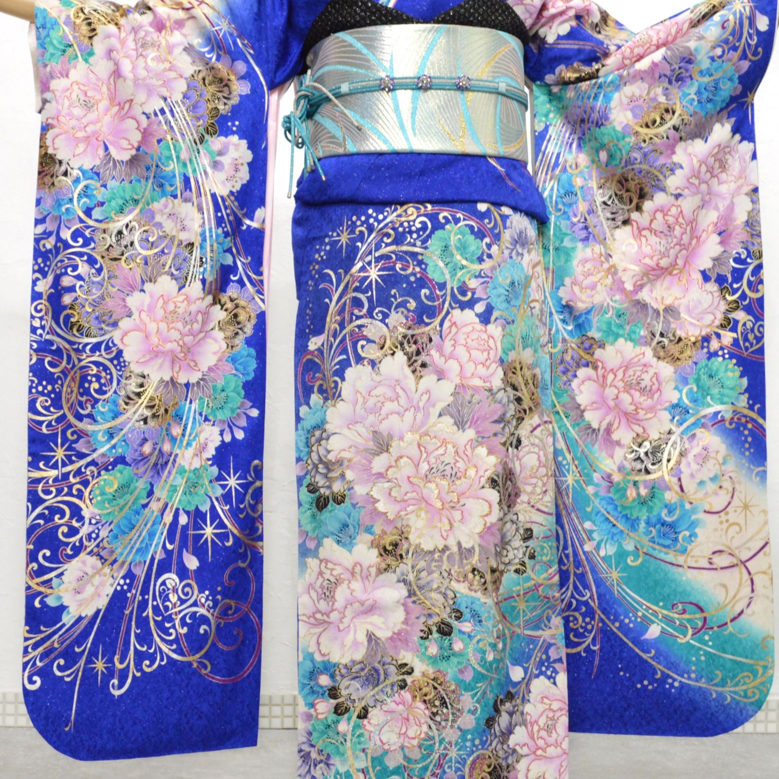 美品》正絹 振袖6点セット S〜Lサイズ 成人式 振袖セット パールトーン 