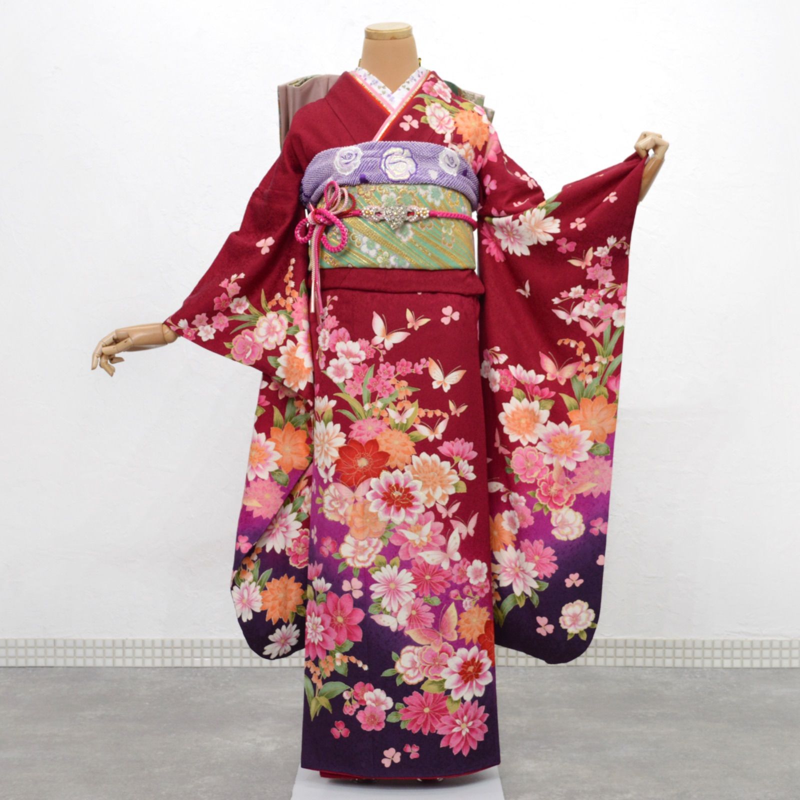 美品》正絹 振袖6点セット S〜Lサイズ 成人式 振袖セット パールトーン
