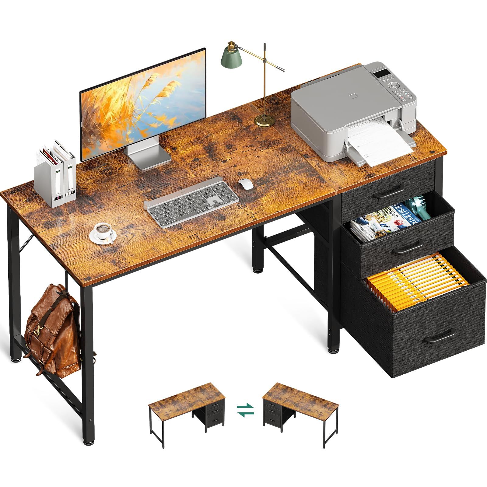 AODK デスク 机 pcデスク 引き出し3杯付き 幅120cm ゲーミングデスク パソコンデスク computer desk 左右入れ替え対応 ゲーム オフィス 省スペース 在宅ワーク 組立簡単 ビンテージY 190b55dc