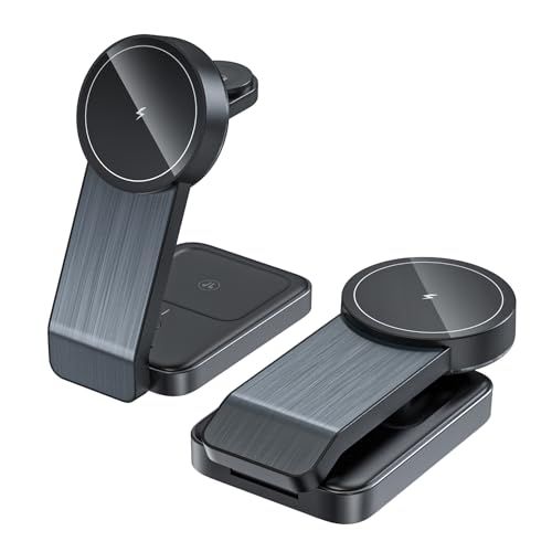 インクのチップス ワイヤレス充電器 マグセーフ対応 iPhone マグネット式 スタンド 3in1 15W AirPods AppleWatch 対応 W79 折り畳み 充電スタンド 置き型 置くだけ 急速 ライト付 ブラックas 309587b2
