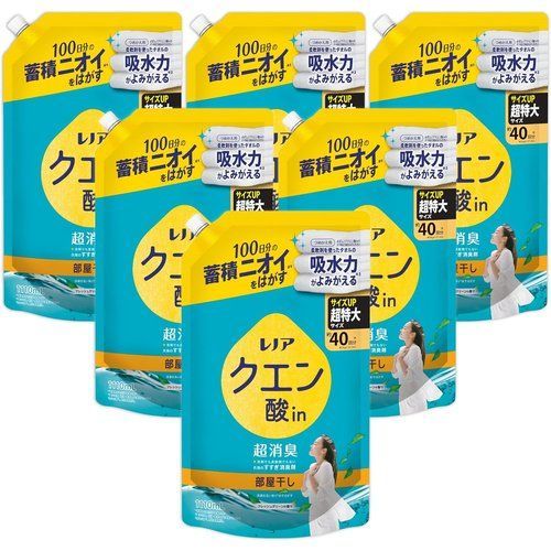 Lenor レノア クエン酸in 超消臭 衣類のすすぎ消臭剤 部屋干し フレッシュグリーンの香り 詰め替え 1110mL×6袋 ケース品