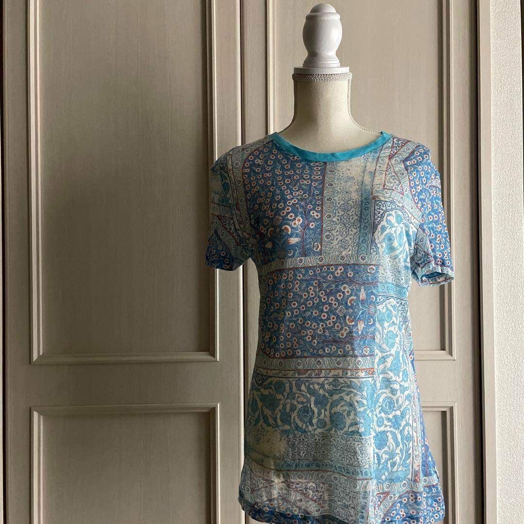ジョン・ガリアーノ レディース 花柄Tシャツ S Z ジョンガリアーノ John galliano Y2K T シャツ 花柄 リネン 麻 LINEN