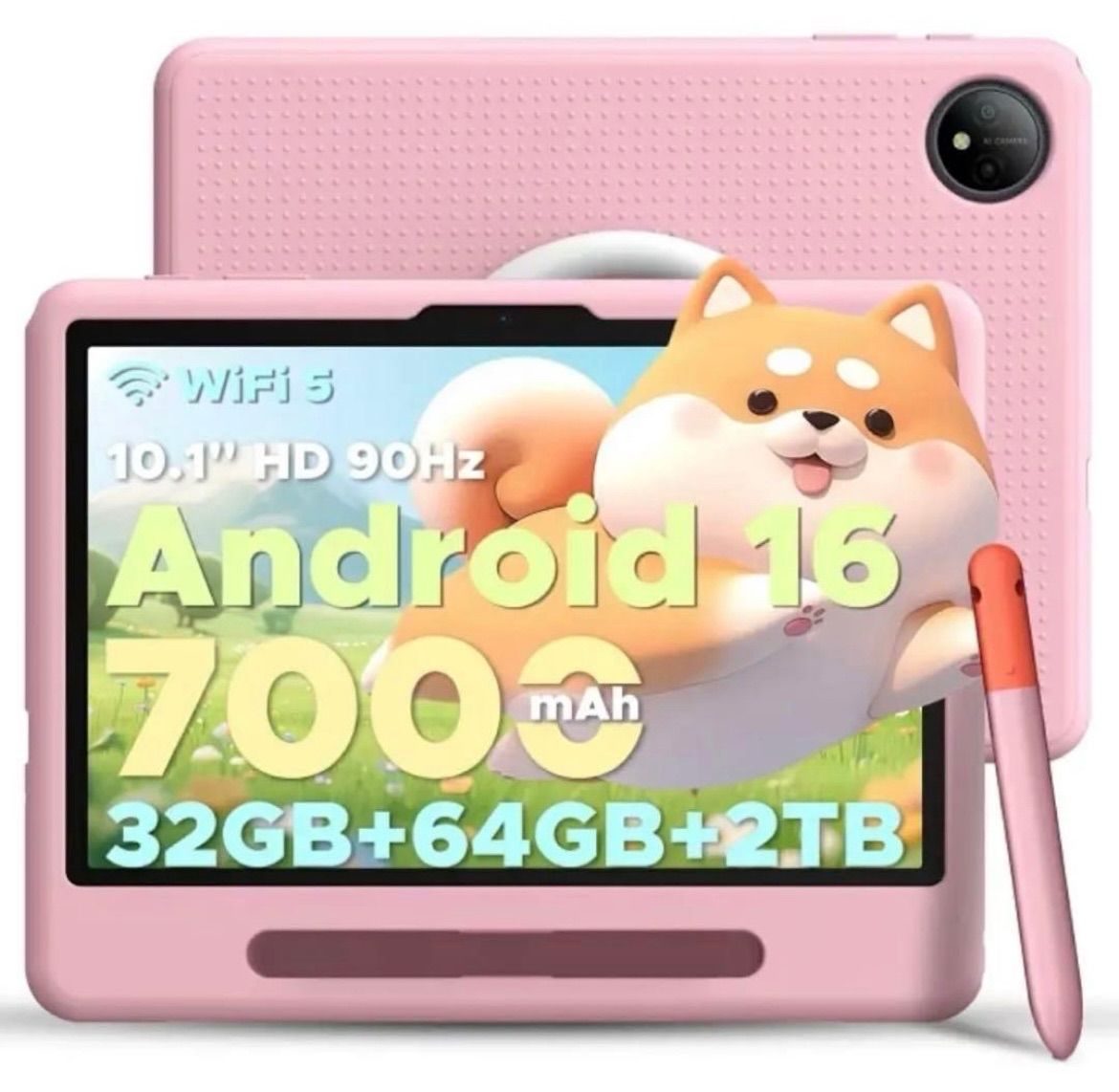 キッズタブレット Android16 10インチ 32＋64GB ピンク 7000mah WiFi5 アンドロイド タブレット