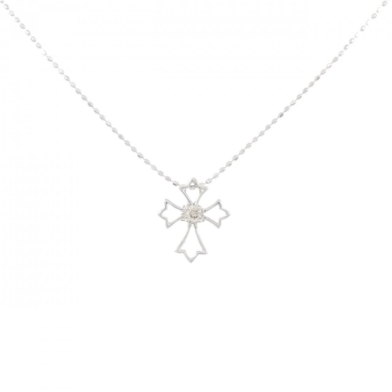 K18WG クロス ダイヤモンド ネックレス 0.05CT