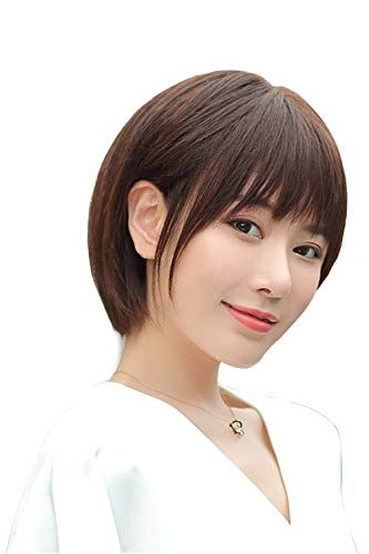 HIYE ボブ フルウィッグ 人毛100% 肌色人工頭皮 リアルつむじ 前髪付き ストレート ショート ウィッグ 女性用 おしゃれ アレンジ自由自在 普段用 かつら 医療用 白髪隠し 超軽量 快適 通気性優れ 装着簡単/ d2a314f6
