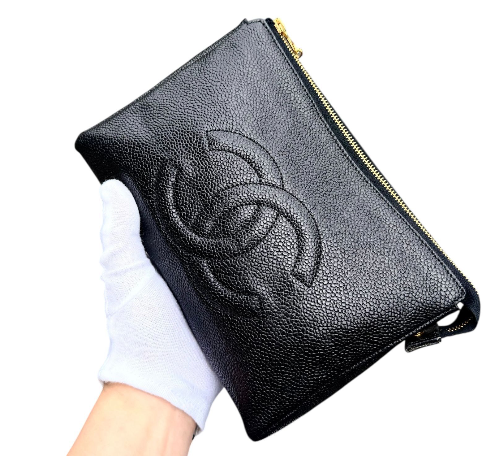 超美品◇本物シャネルCHANELキャビアスキンデカココマークCCゴールド 