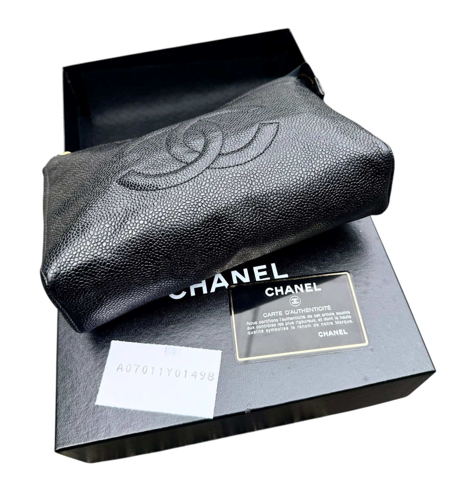超美品◇本物シャネルCHANELキャビアスキンデカココマークCCゴールド