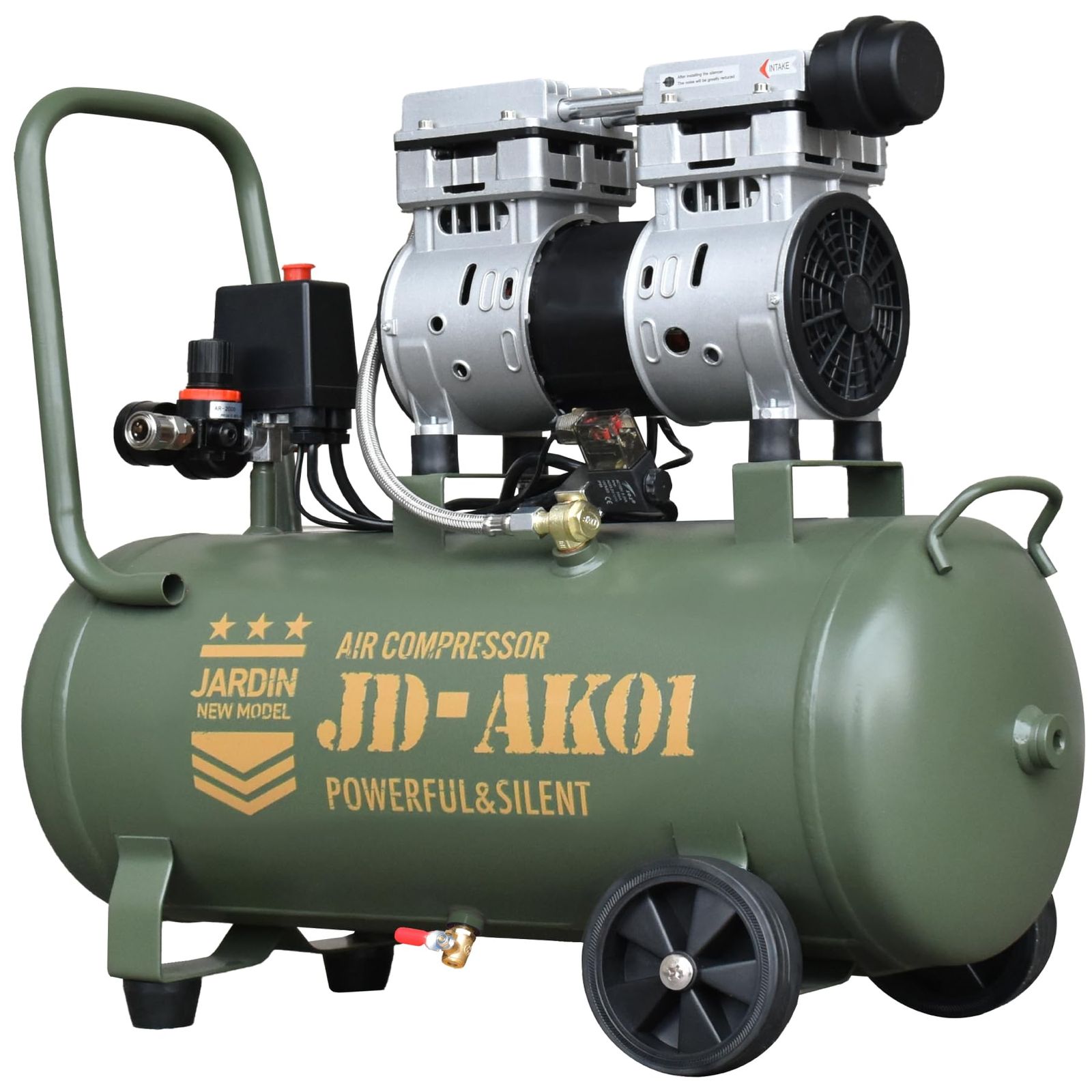 JARDIN(ジャルダン) エアーコンプレッサー 30L 静音 オイルレス 0.8MPa ハイパワー 高速充填 大容量 コンパクト100V 業務用 車 自転車 空気圧管理 (C.30リットル カーキ)★m 113d8e6b