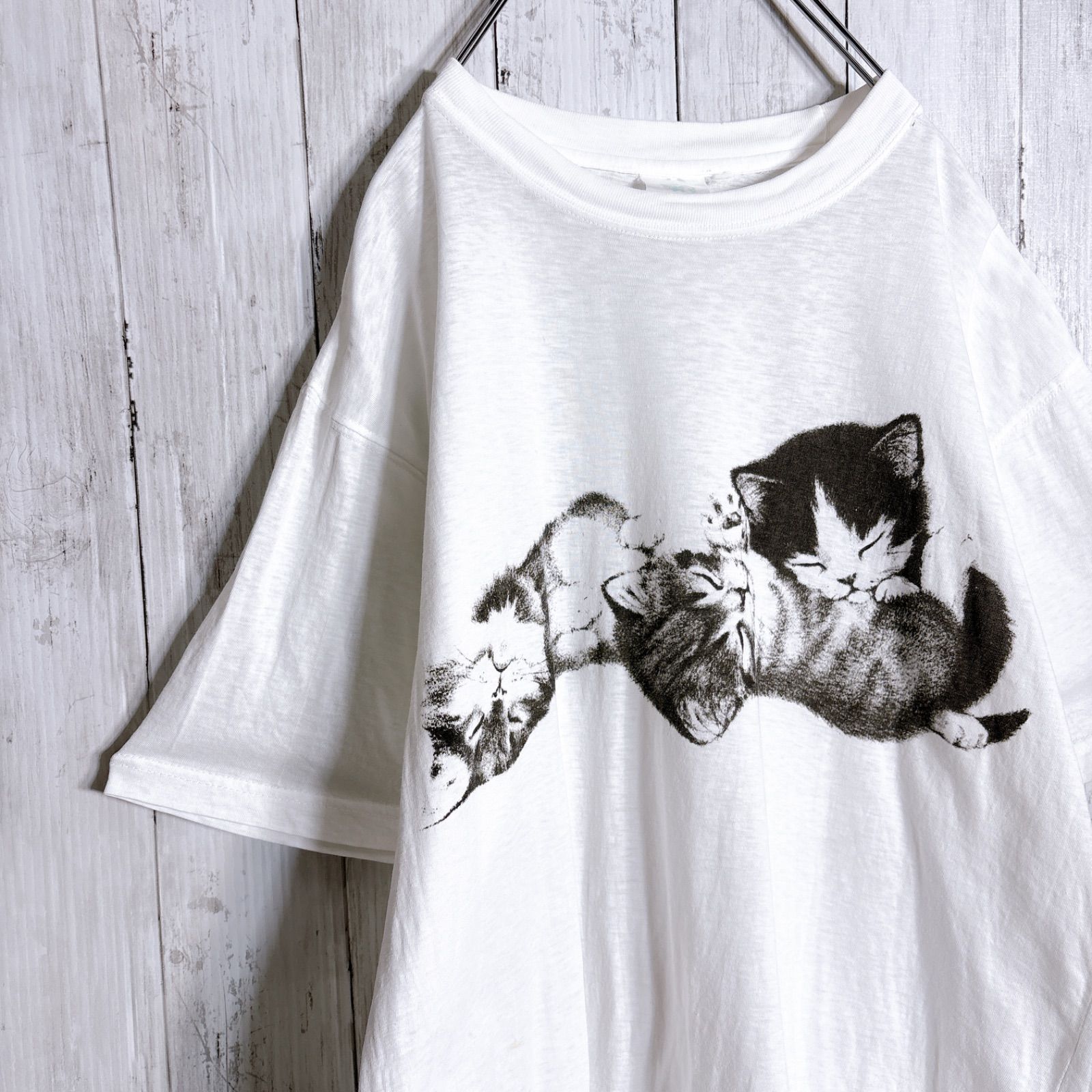 【最高モデル】90s-00s Vintage 古着 アニマル ホワイト ネコ 動物 半袖Tシャツ #N015