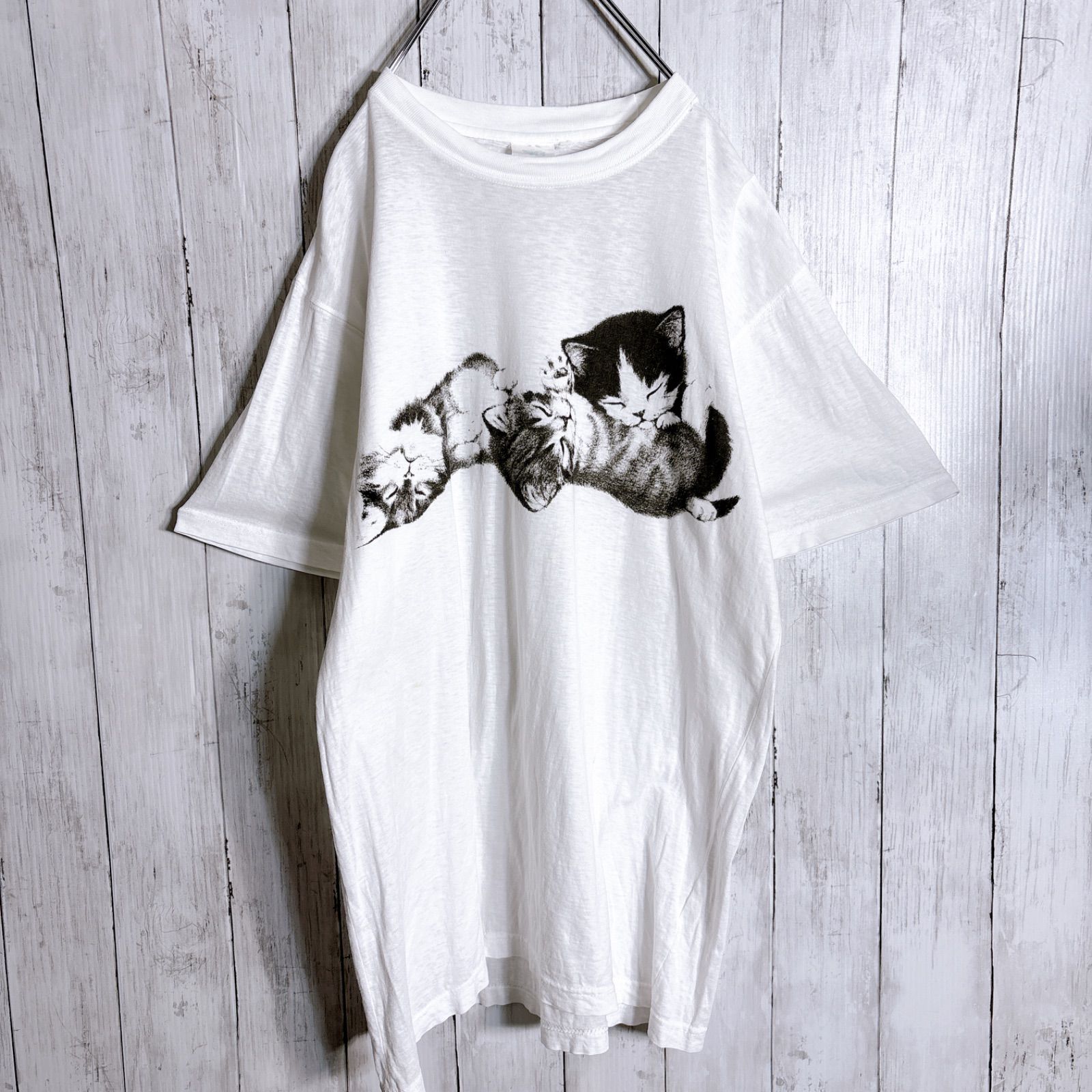 【最高モデル】90s-00s Vintage 古着 アニマル ホワイト ネコ 動物 半袖Tシャツ #N015