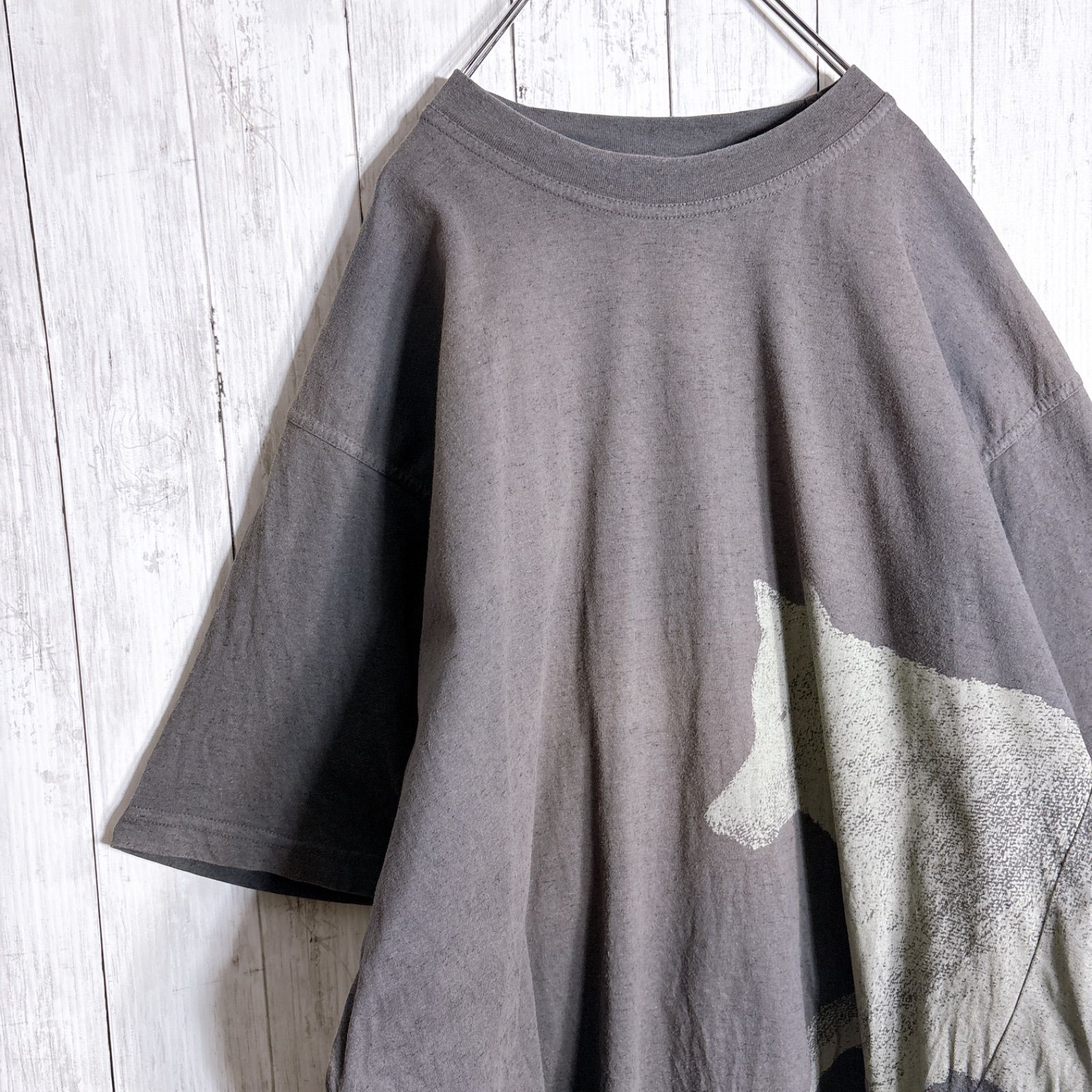【入手困難】00s Vintage 古着 スミクロ 鬼フェード アニマル 動物 半袖Tシャツ #D004