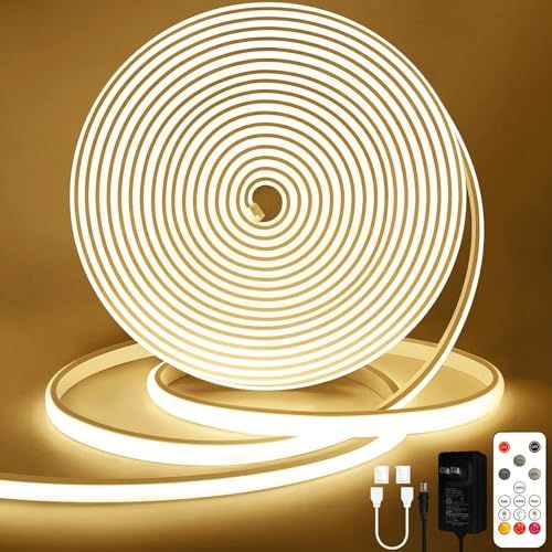 Lamomo 10M COB LEDテープライト IP65防水 高輝度 LED テープ 4000K 調光可能 昼白色ネオンチューブライト リモコン付きシリコン 曲がりやすい 切断可能 間接照明/DIY装飾/インドア/寝室/キッチン/リビングル 916c8432